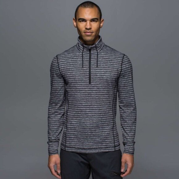 LULULEMON Sweat Session 1/2 Zip Raven Stripe Black No Size Tag Check Measurement - Picture 1 of 9